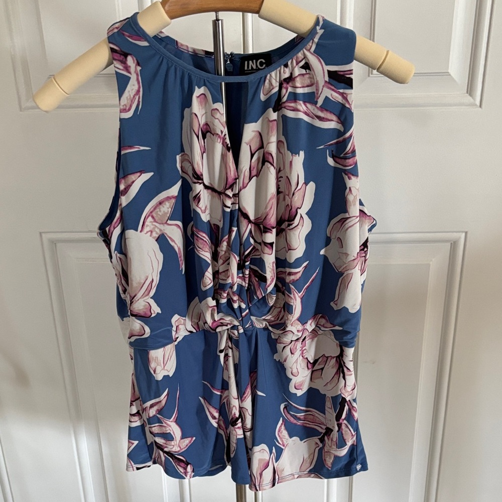 INC International Concepts Women's Blue and Pink Floral Blouse